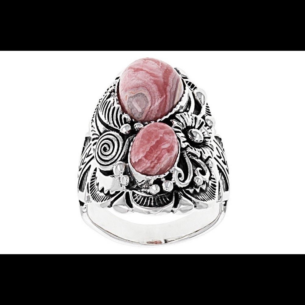 JTV Southwest Style Rhodochrosite and Sterling Silver Floral Ring Size 5